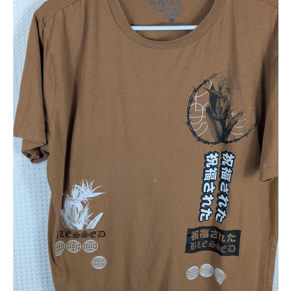Taco Tuesday Blessed Graphic T Shirt Large Brown Japanese Lettering Streetwear - Picture 2 of 5